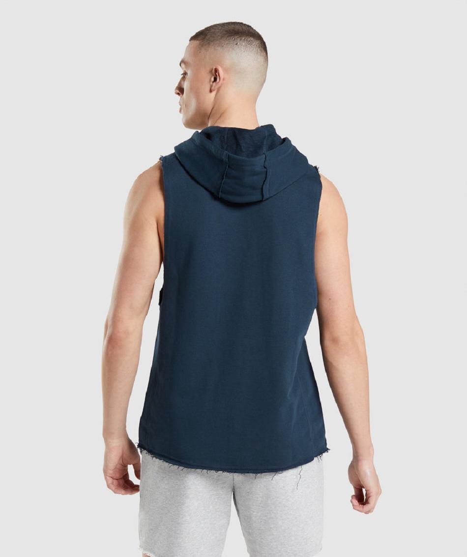 Φουτερ με Κουκουλα Gymshark Legacy Drop Arm ανδρικα σκουρο μπλε | GR_ED4149