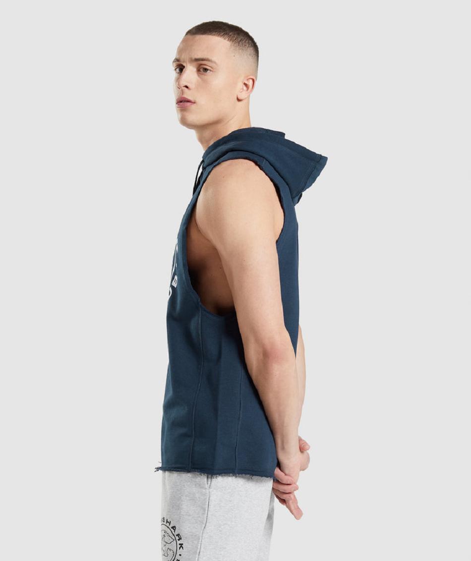 Φουτερ με Κουκουλα Gymshark Legacy Drop Arm ανδρικα σκουρο μπλε | GR_ED4149