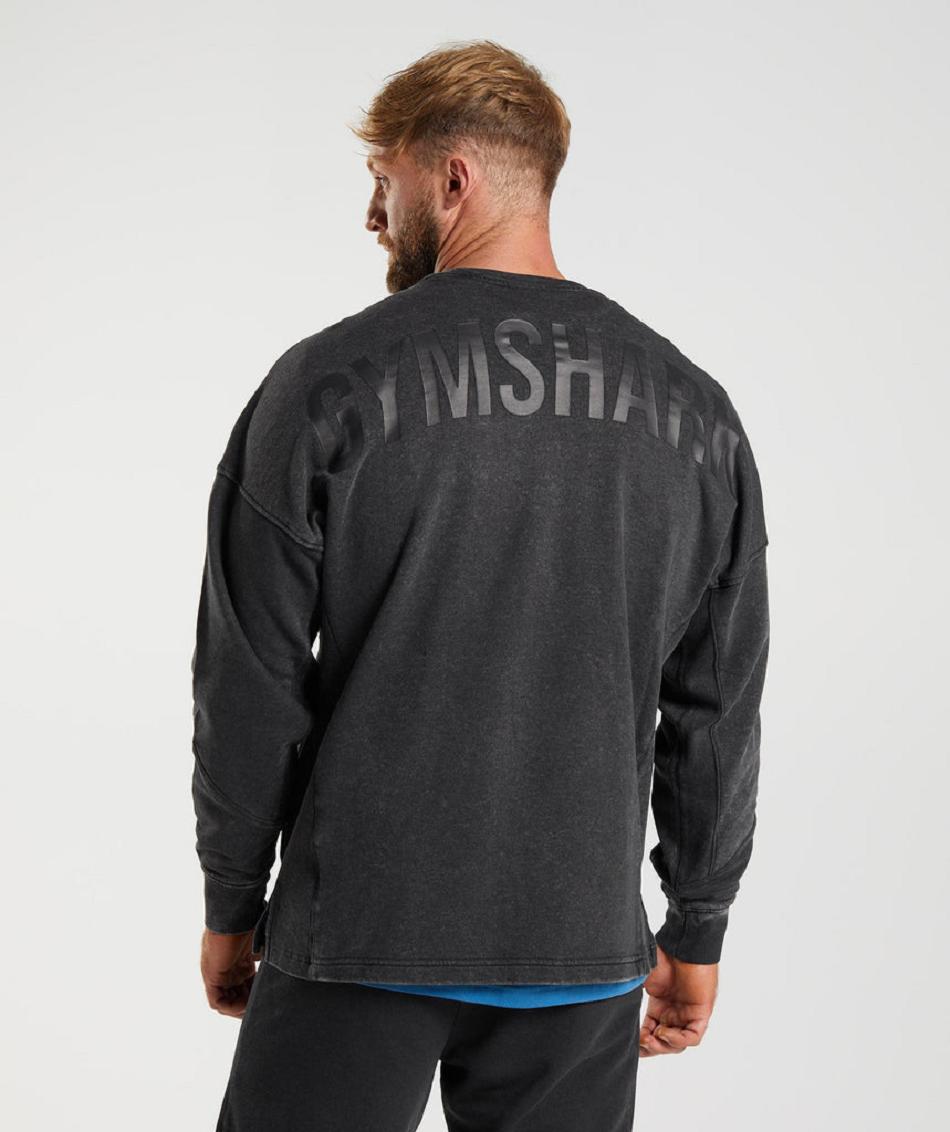 τρέξιμο με κουκούλα Gymshark Power Washed Crew ανδρικα μαυρα | GR_EE1183