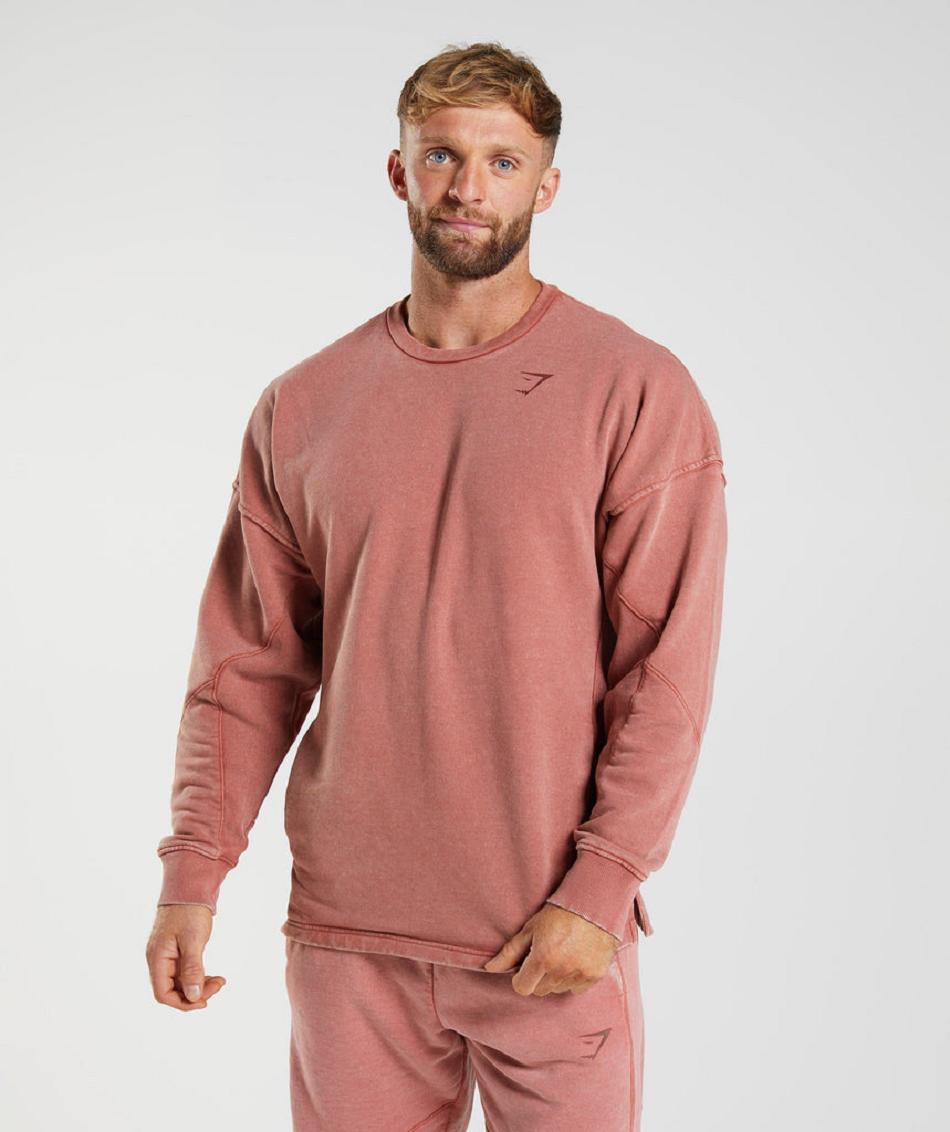 τρέξιμο με κουκούλα Gymshark Power Washed Crew ανδρικα ροζ καφε | GR_EG4322