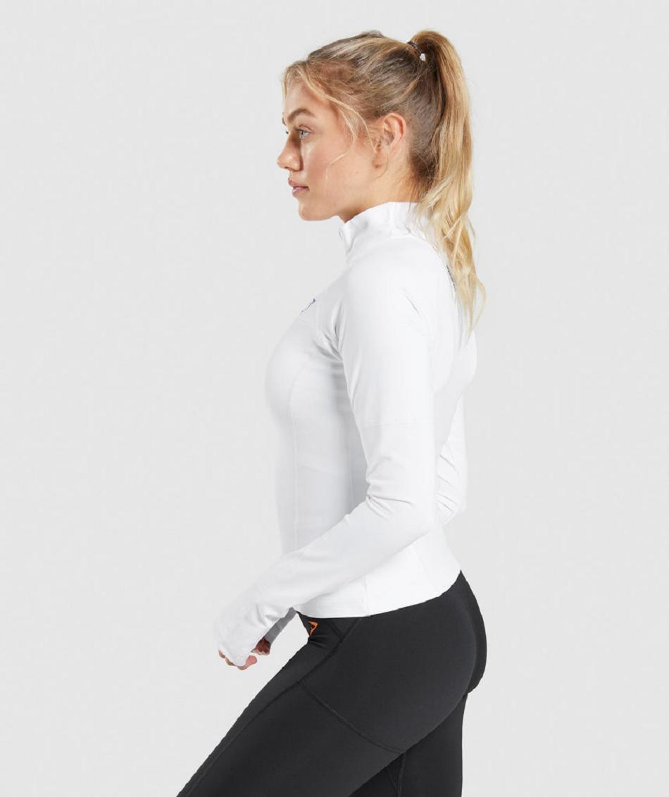 τρέξιμο με κουκούλα Gymshark Pulse 1/4 Zip γυναικεια ασπρα | GR_N9507