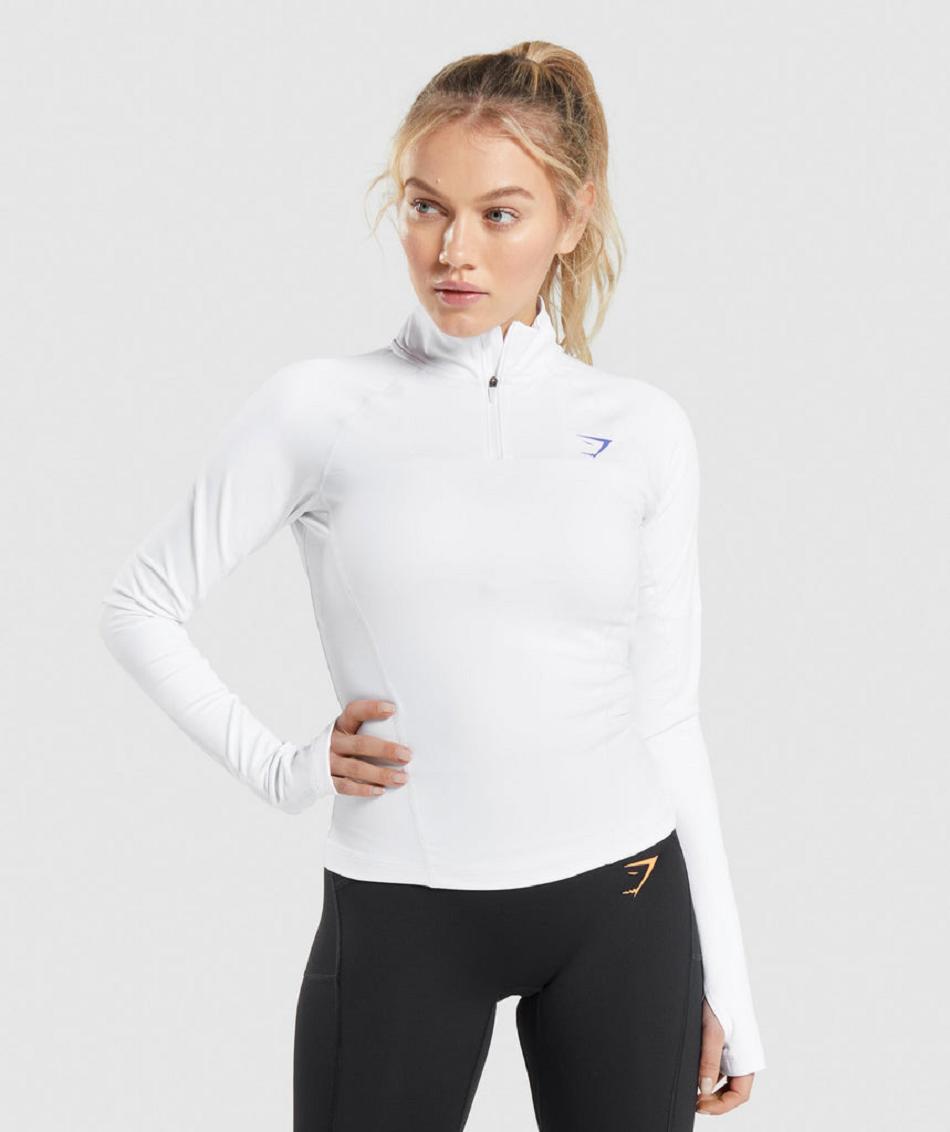 τρέξιμο με κουκούλα Gymshark Pulse 1/4 Zip γυναικεια ασπρα | GR_N9507