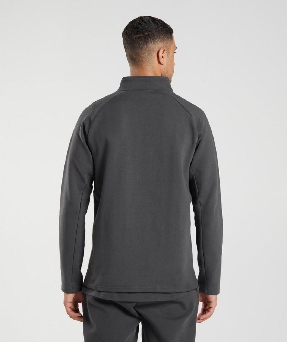 τρέξιμο με κουκούλα Gymshark Rest Day 1/4 Zip ανδρικα μαυρα γκρι | GR_EP6847