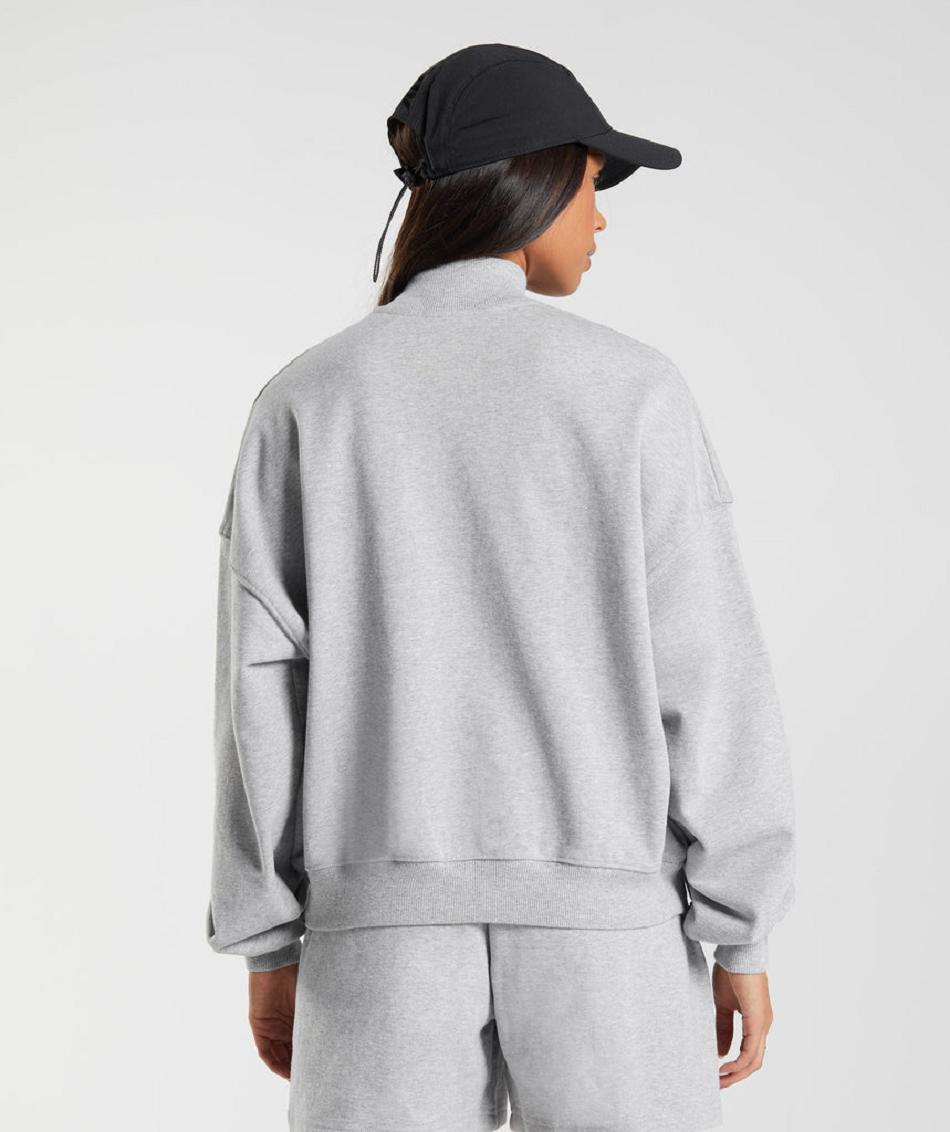 τρέξιμο με κουκούλα Gymshark Rest Day Sweats 1/2 Zip Pullover γυναικεια ανοιχτο γκρι | GR_YQ2023
