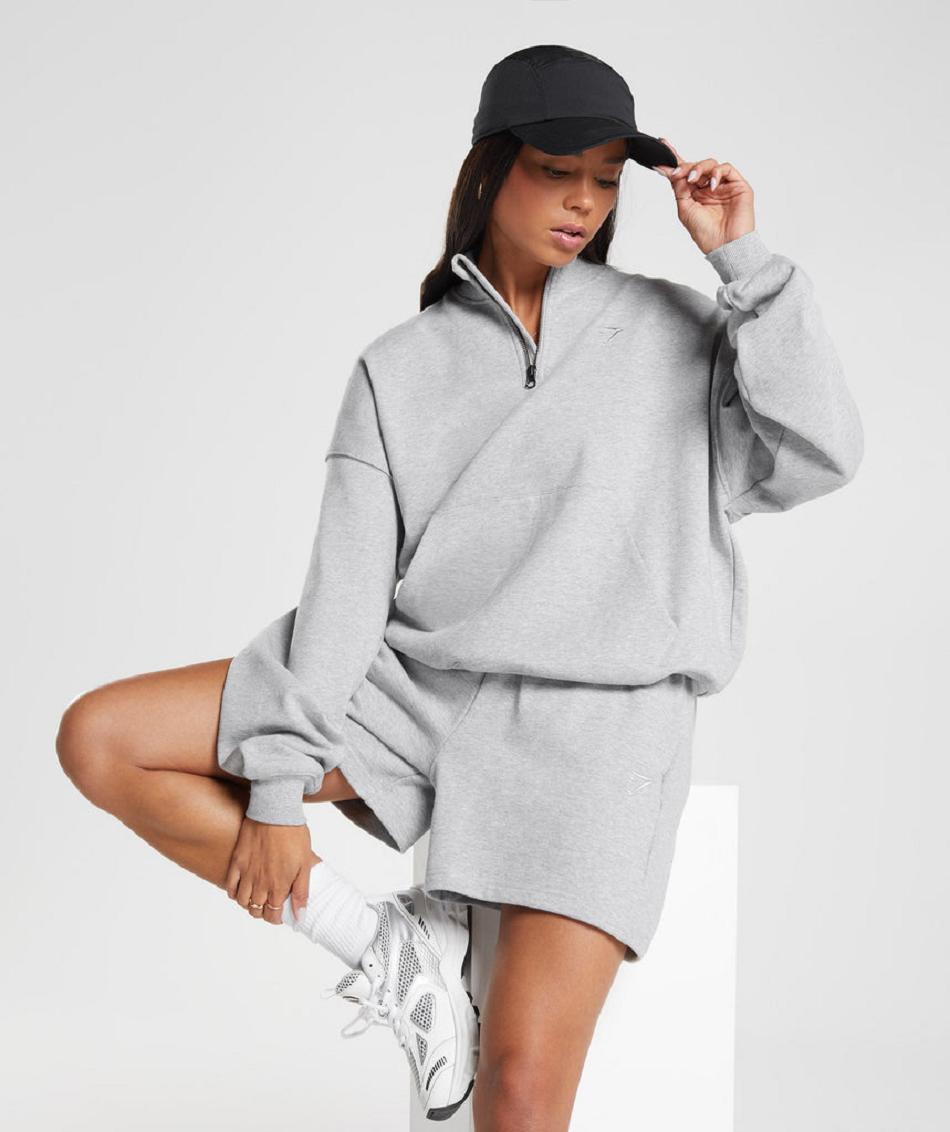 τρέξιμο με κουκούλα Gymshark Rest Day Sweats 1/2 Zip Pullover γυναικεια ανοιχτο γκρι | GR_YQ2023