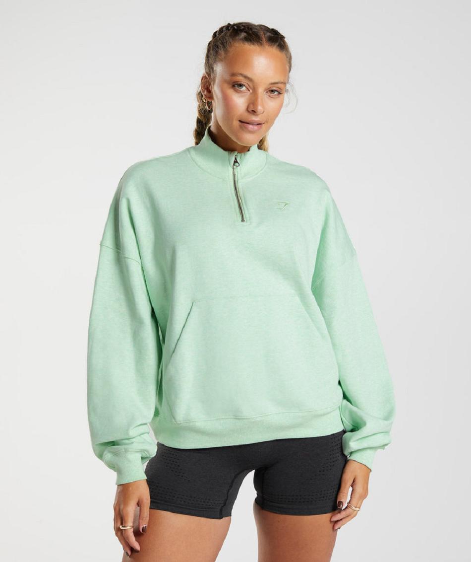 τρέξιμο με κουκούλα Gymshark Rest Day Sweats 1/2 Zip Pullover γυναικεια πρασινο | GR_SG1983