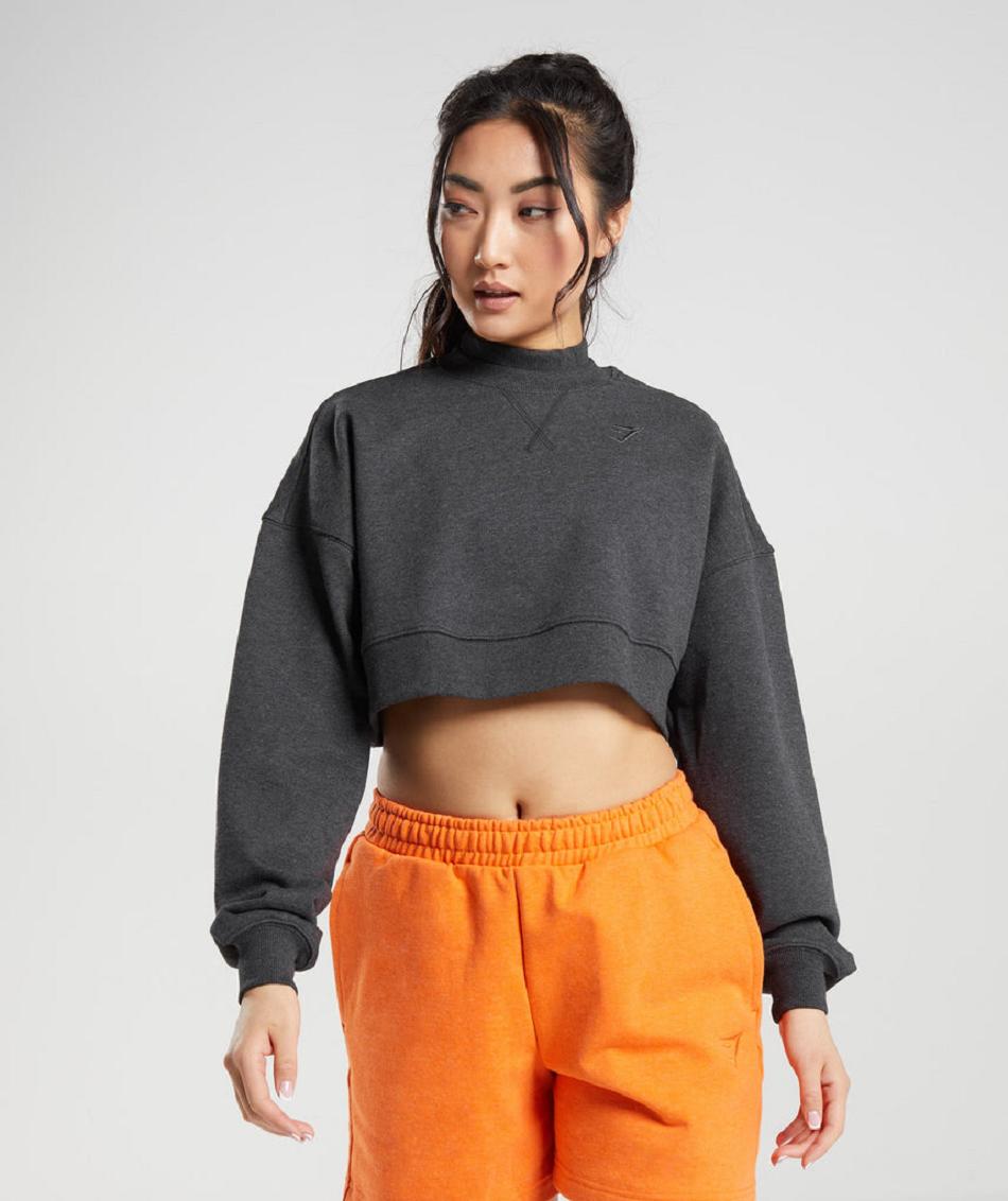 τρέξιμο με κουκούλα Gymshark Rest Day Sweats Cropped Pullover γυναικεια μαυρα | GR_R1317