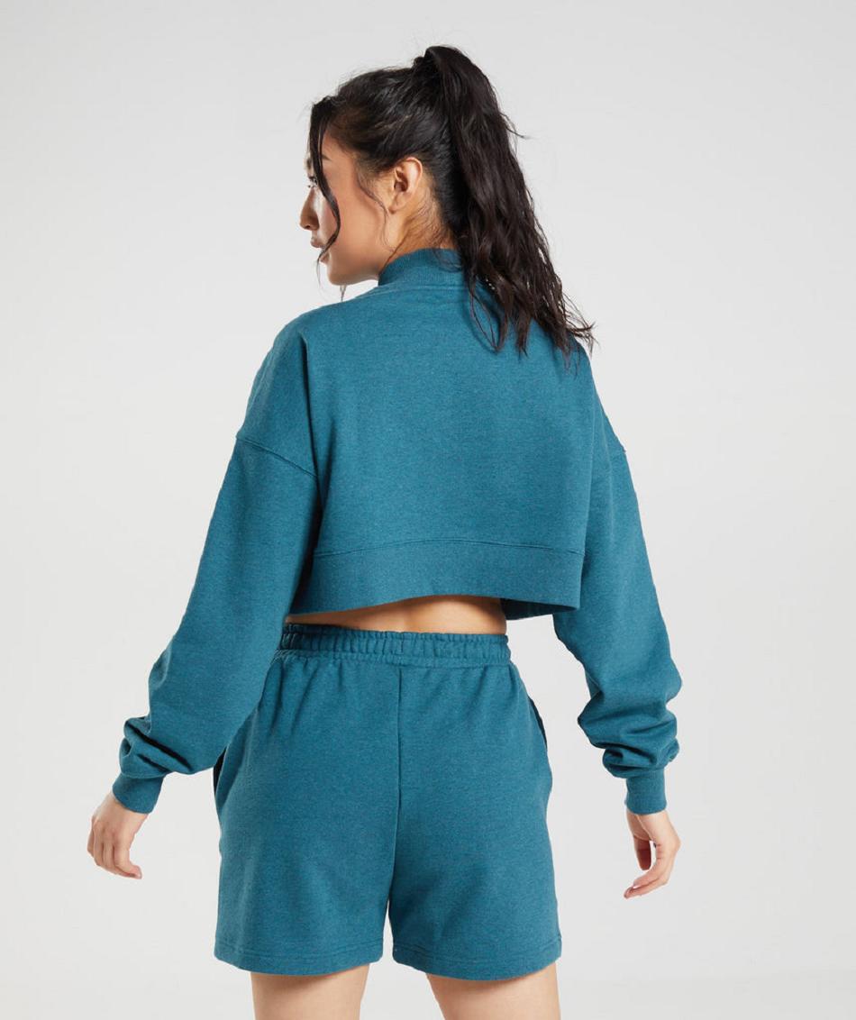 τρέξιμο με κουκούλα Gymshark Rest Day Sweats Cropped Pullover γυναικεια γκρι μπλε | GR_UV3787