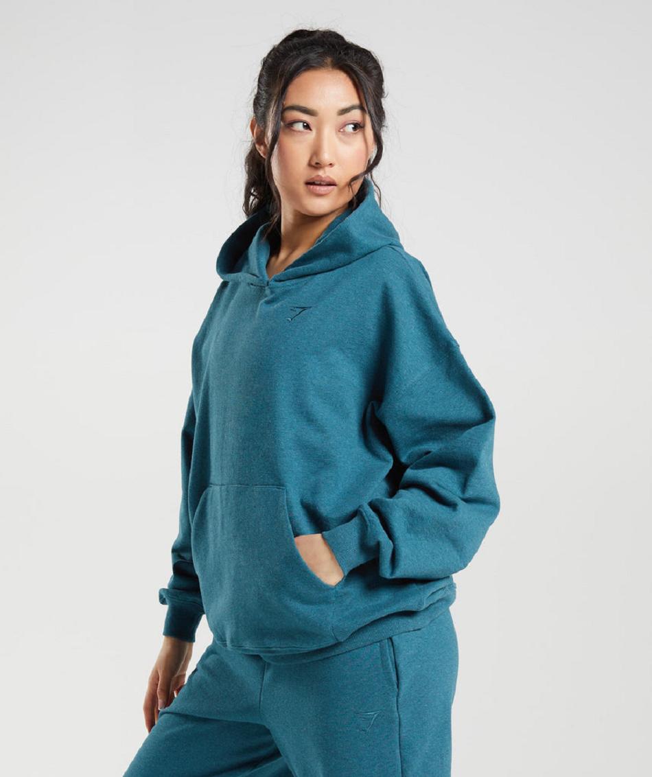 Φουτερ με Κουκουλα Gymshark Rest Day Sweats γυναικεια γκρι μπλε | GR_KO3283