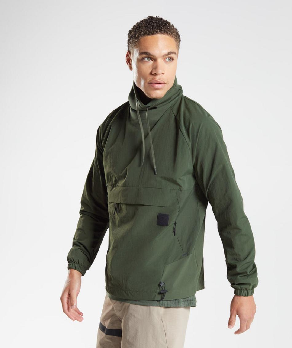 τρέξιμο με κουκούλα Gymshark Retake Anorak ανδρικα Ελιά | GR_NN2575
