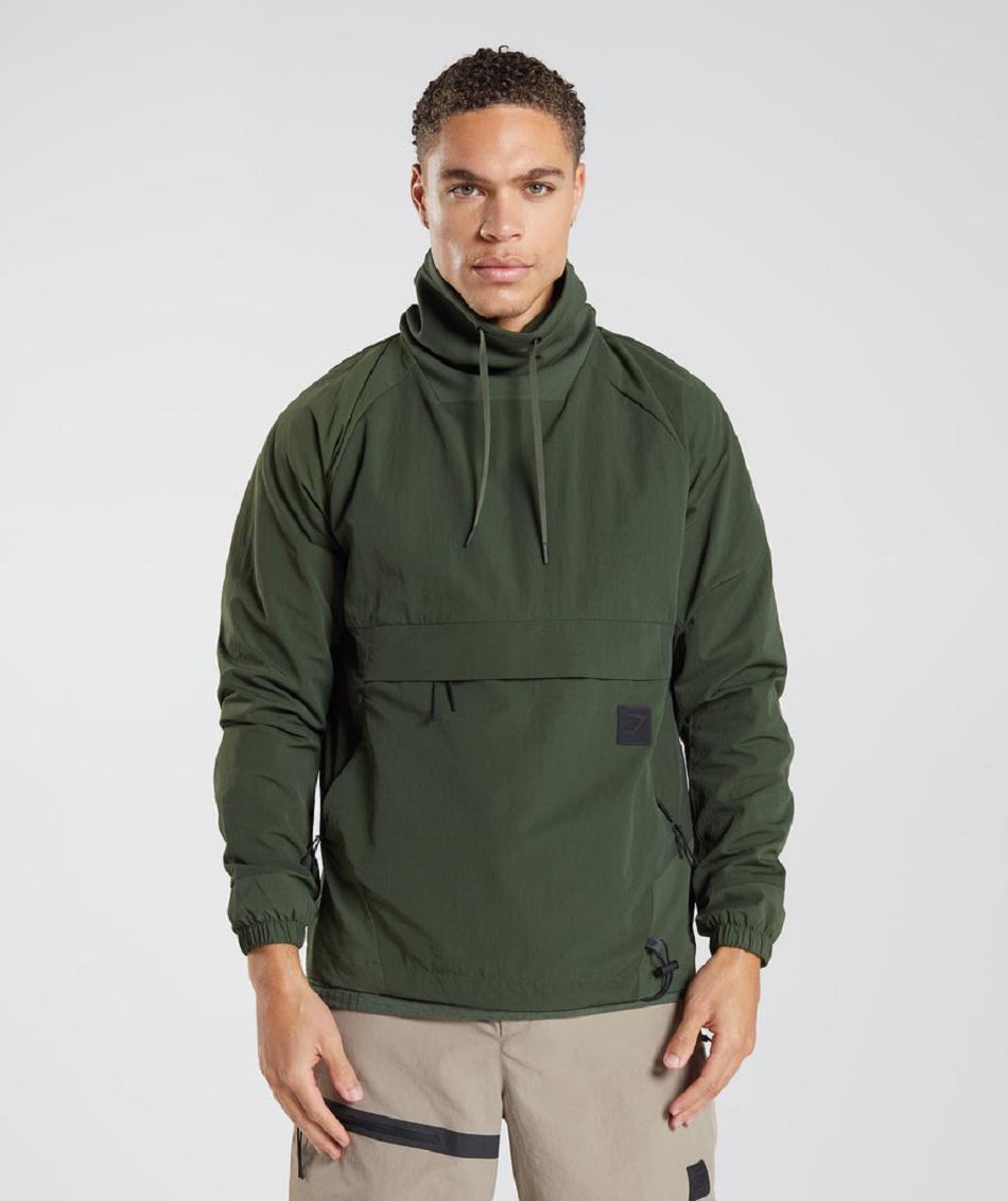 τρέξιμο με κουκούλα Gymshark Retake Anorak ανδρικα Ελιά | GR_NN2575