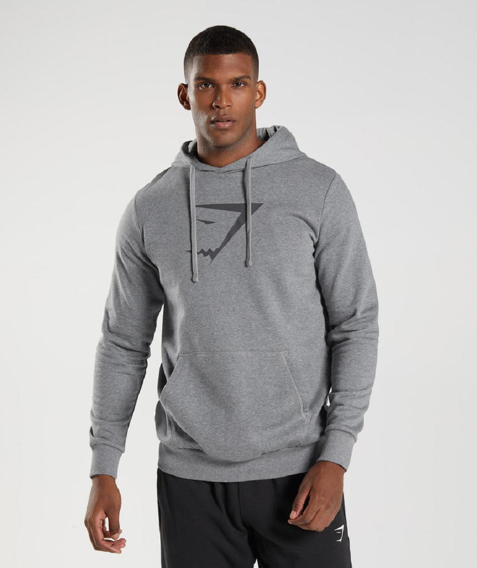 Φουτερ με Κουκουλα Gymshark Sharkhead Infill ανδρικα γκρι | GR_KO7821