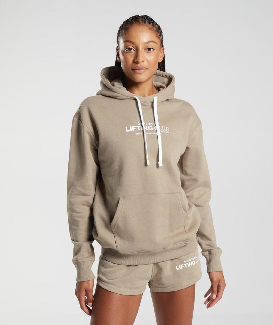 Φουτερ με Κουκουλα Gymshark Social Club Oversized γυναικεια καφε | GR_VV1719
