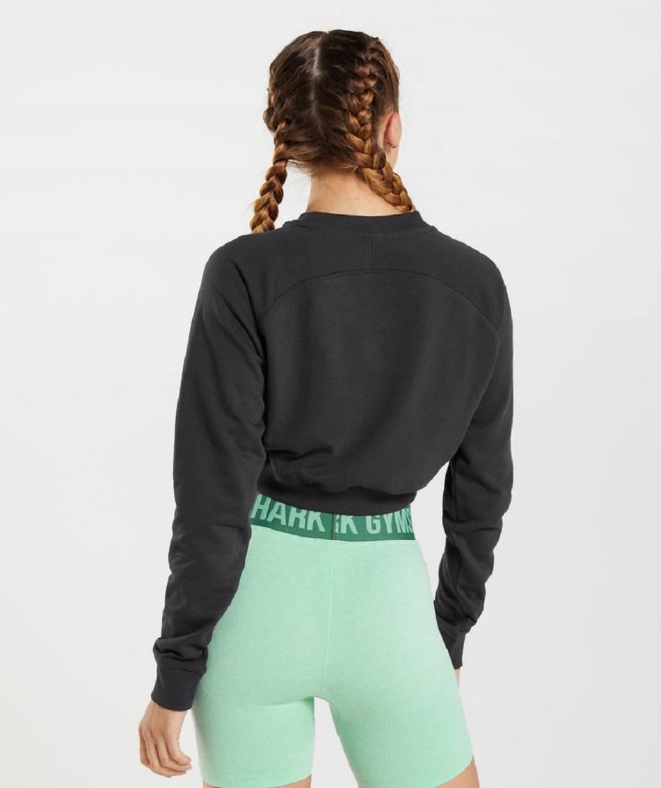 τρέξιμο με κουκούλα Gymshark Training Cropped Sweater γυναικεια μαυρα | GR_TC7163