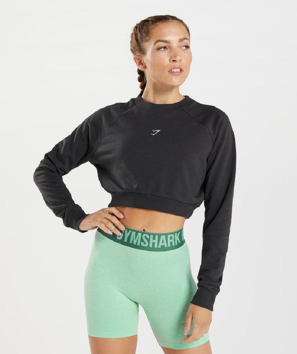 τρέξιμο με κουκούλα Gymshark Training Cropped Sweater γυναικεια μαυρα | GR_TC7163