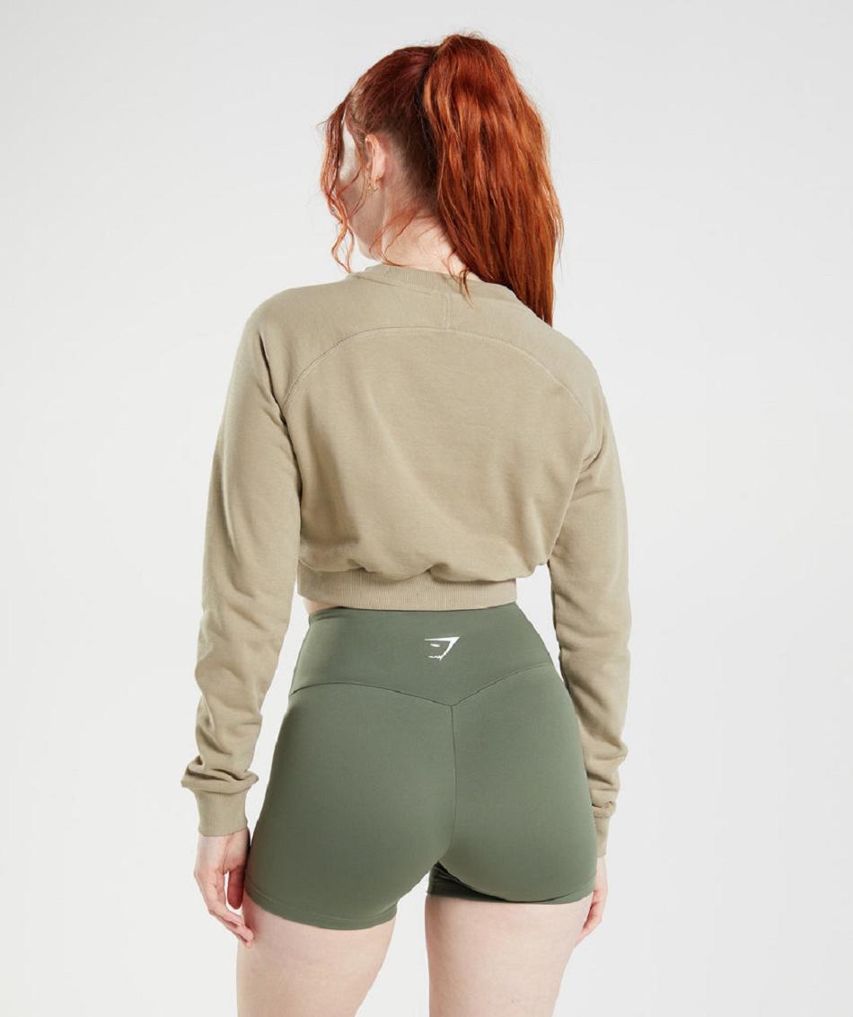 τρέξιμο με κουκούλα Gymshark Training Cropped Sweater γυναικεια καφε | GR_CR1379