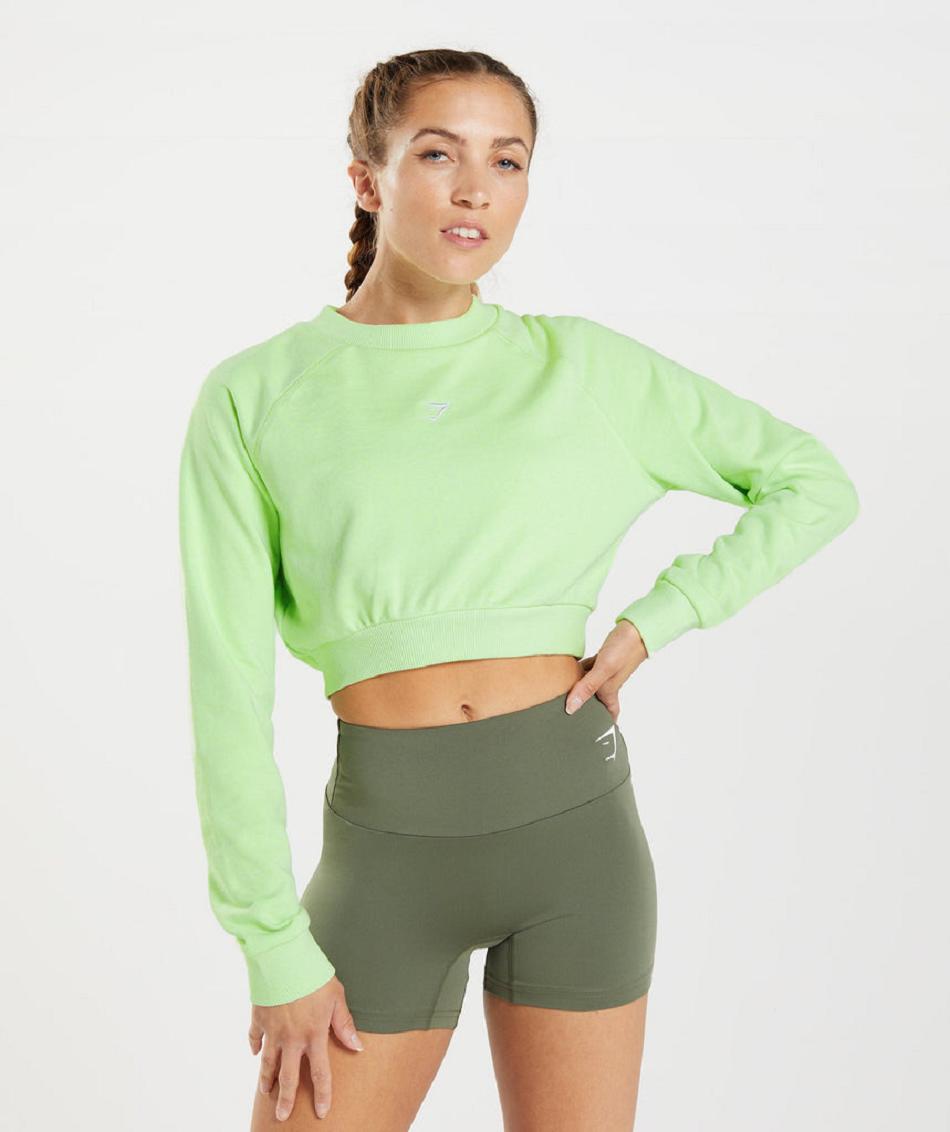 τρέξιμο με κουκούλα Gymshark Training Cropped Sweater γυναικεια πρασινο | GR_YQ1542