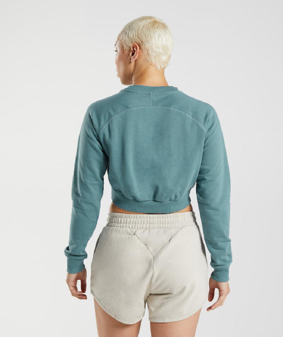 τρέξιμο με κουκούλα Gymshark Training Cropped Sweater γυναικεια μπλε | GR_SG7722