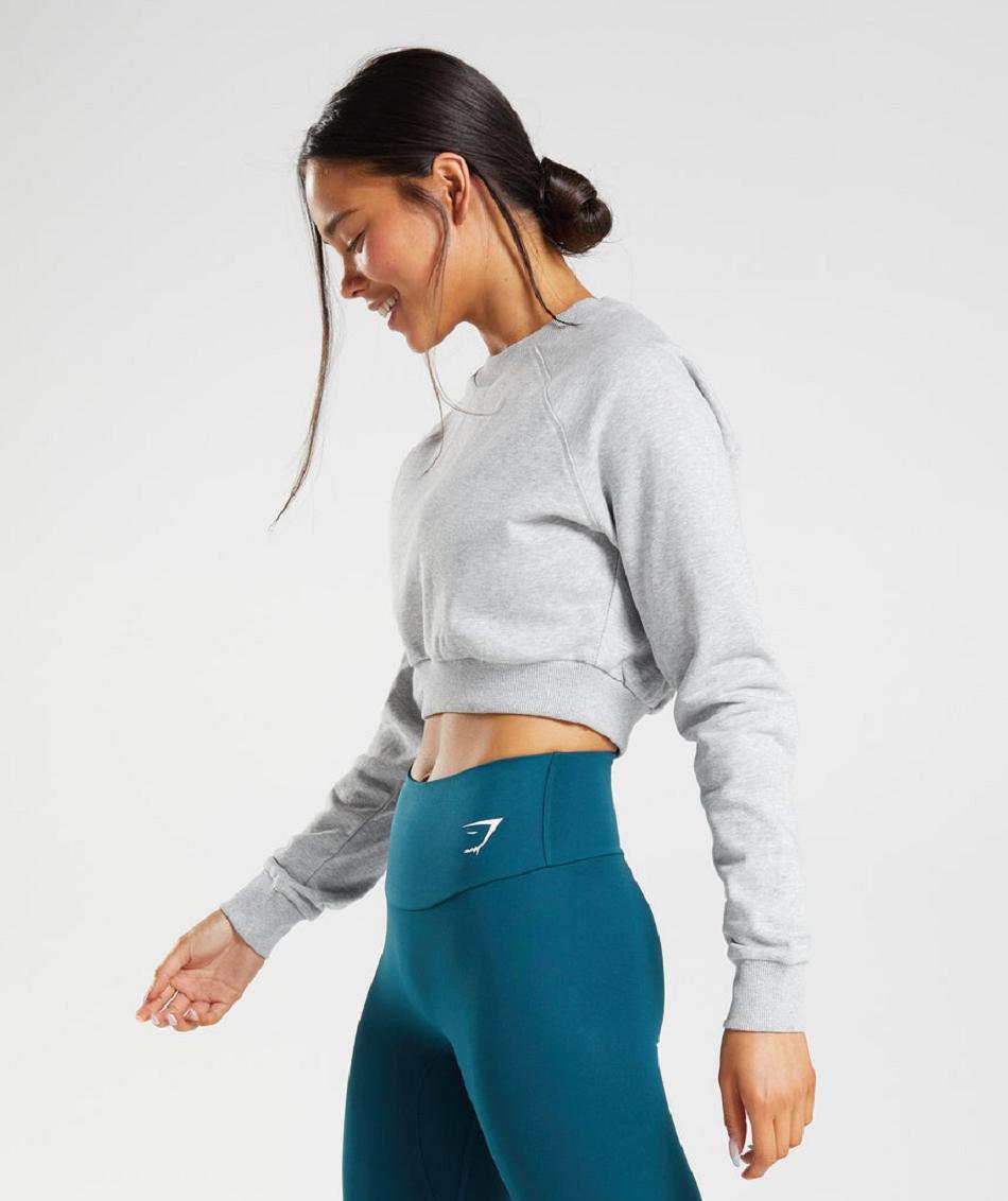 τρέξιμο με κουκούλα Gymshark Training Cropped Sweater γυναικεια ανοιχτο γκρι | GR_YJ6900