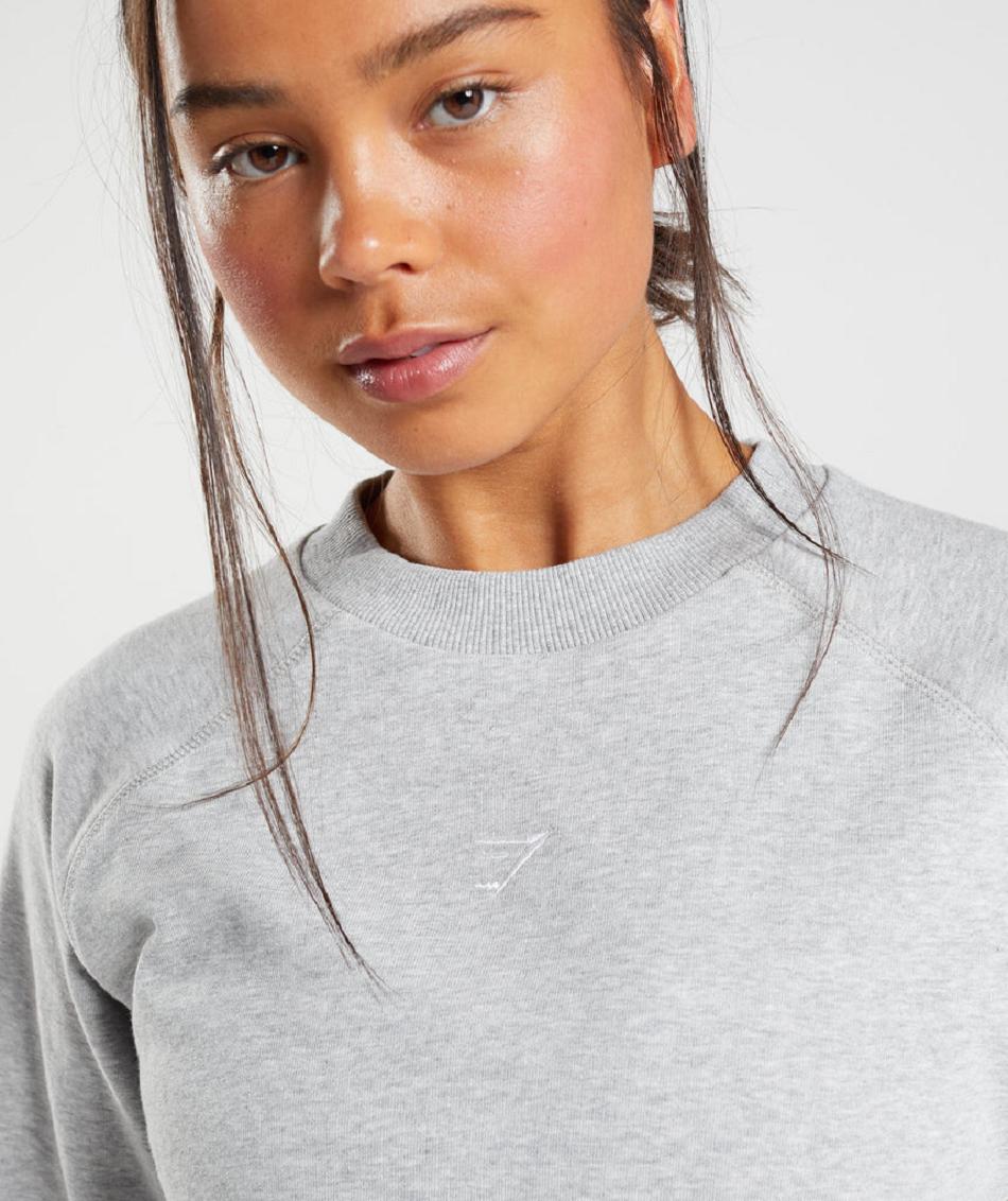 τρέξιμο με κουκούλα Gymshark Training Cropped Sweater γυναικεια ανοιχτο γκρι | GR_YJ6900