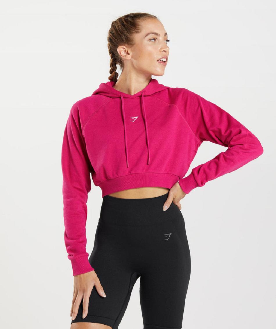 Φουτερ με Κουκουλα Gymshark Training Cropped γυναικεια ροζ | GR_N8438