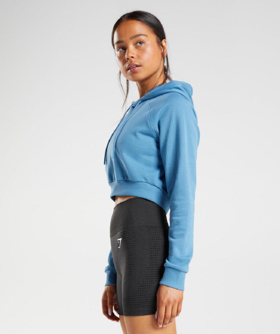 Φουτερ με Κουκουλα Gymshark Training Cropped γυναικεια μπλε | GR_R8175