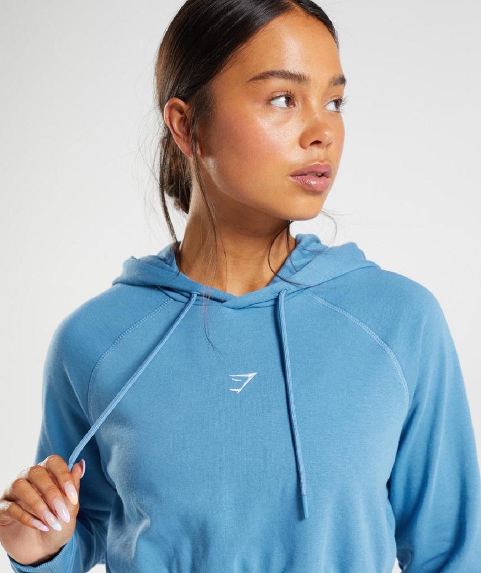 Φουτερ με Κουκουλα Gymshark Training Cropped γυναικεια μπλε | GR_R8175