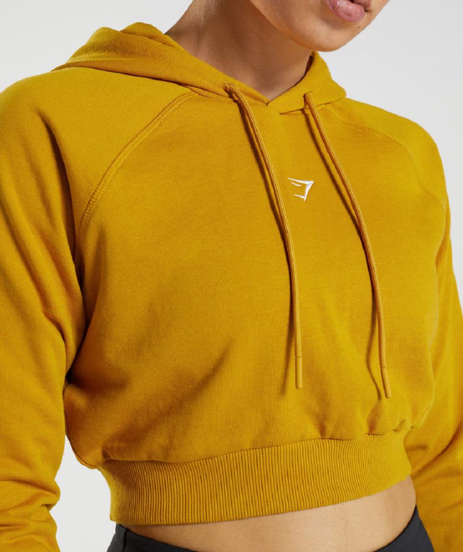 Φουτερ με Κουκουλα Gymshark Training Cropped γυναικεια κίτρινα | GR_TA1389