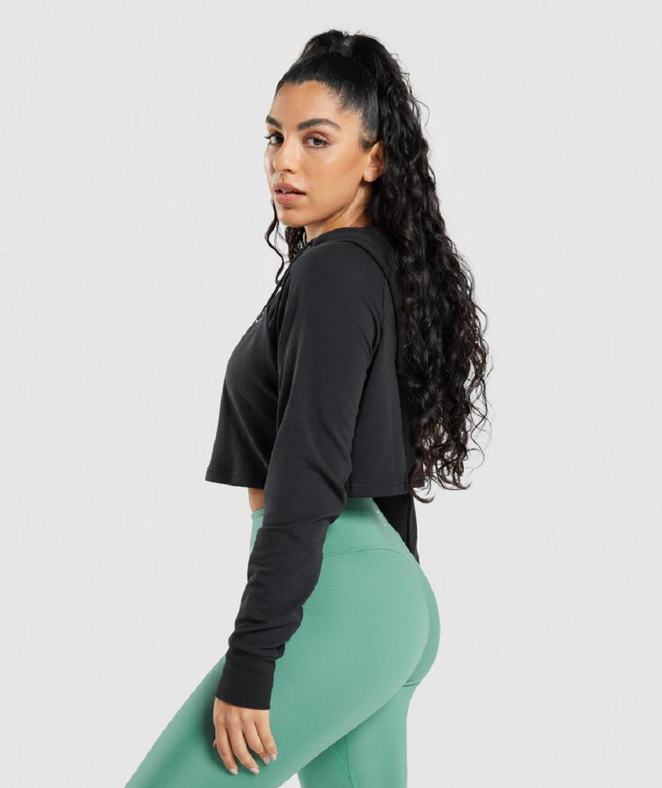 Φουτερ με Κουκουλα Gymshark Training Cropped γυναικεια μαυρα | GR_TC7319
