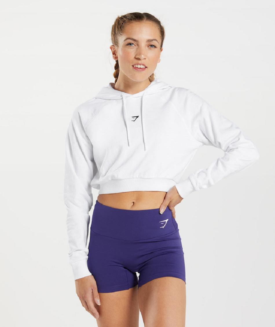 Φουτερ με Κουκουλα Gymshark Training Cropped γυναικεια ασπρα | GR_YJ1307