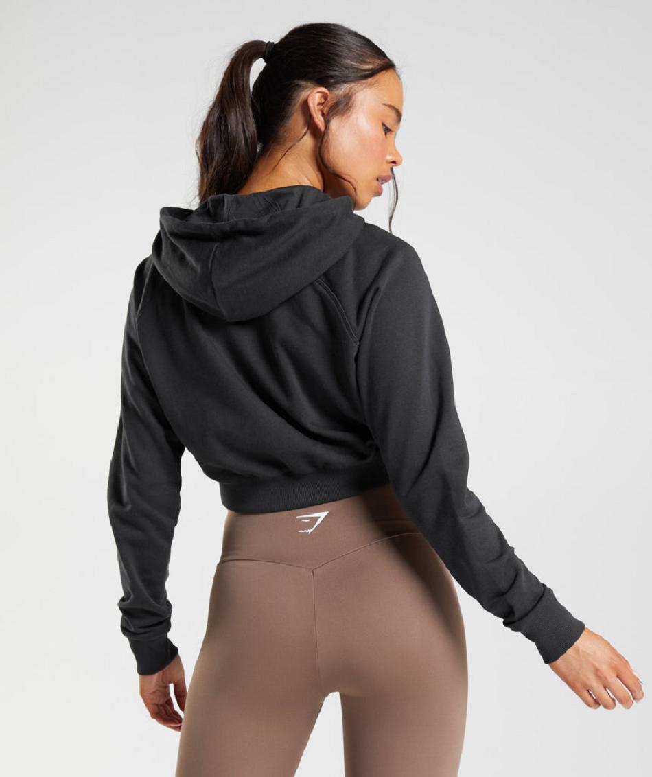 Φουτερ με Κουκουλα Gymshark Training Cropped γυναικεια μαυρα | GR_YJ9308