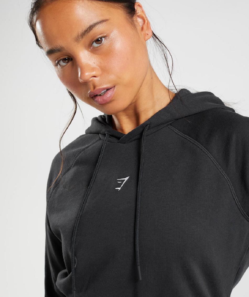 Φουτερ με Κουκουλα Gymshark Training Cropped γυναικεια μαυρα | GR_YJ9308