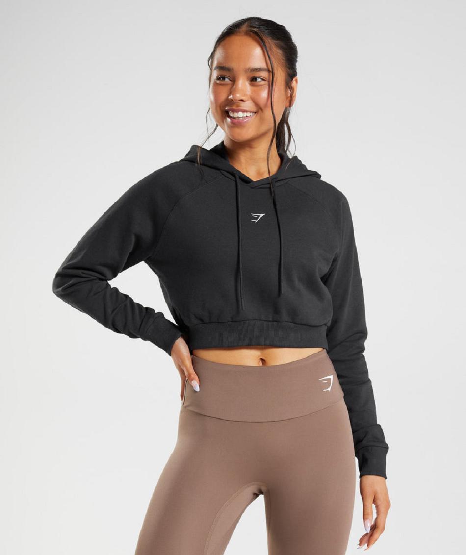Φουτερ με Κουκουλα Gymshark Training Cropped γυναικεια μαυρα | GR_YJ9308