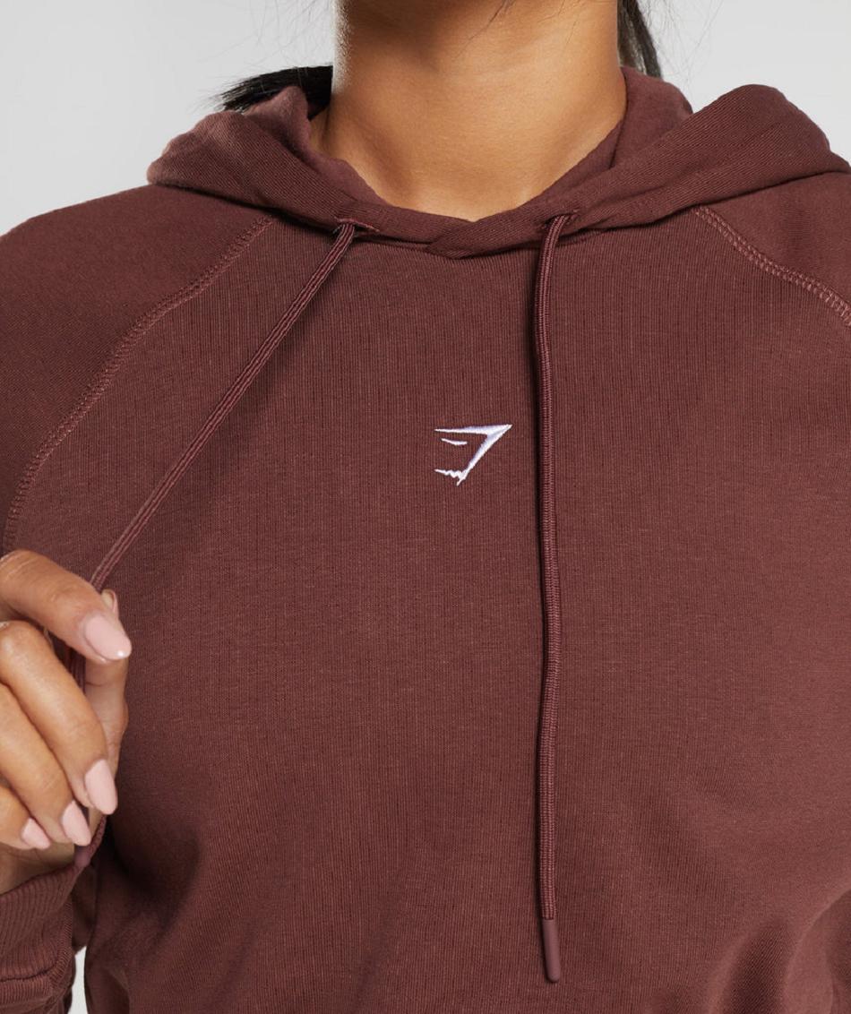 Φουτερ με Κουκουλα Gymshark Training Cropped γυναικεια ροζ καφε | GR_S4085