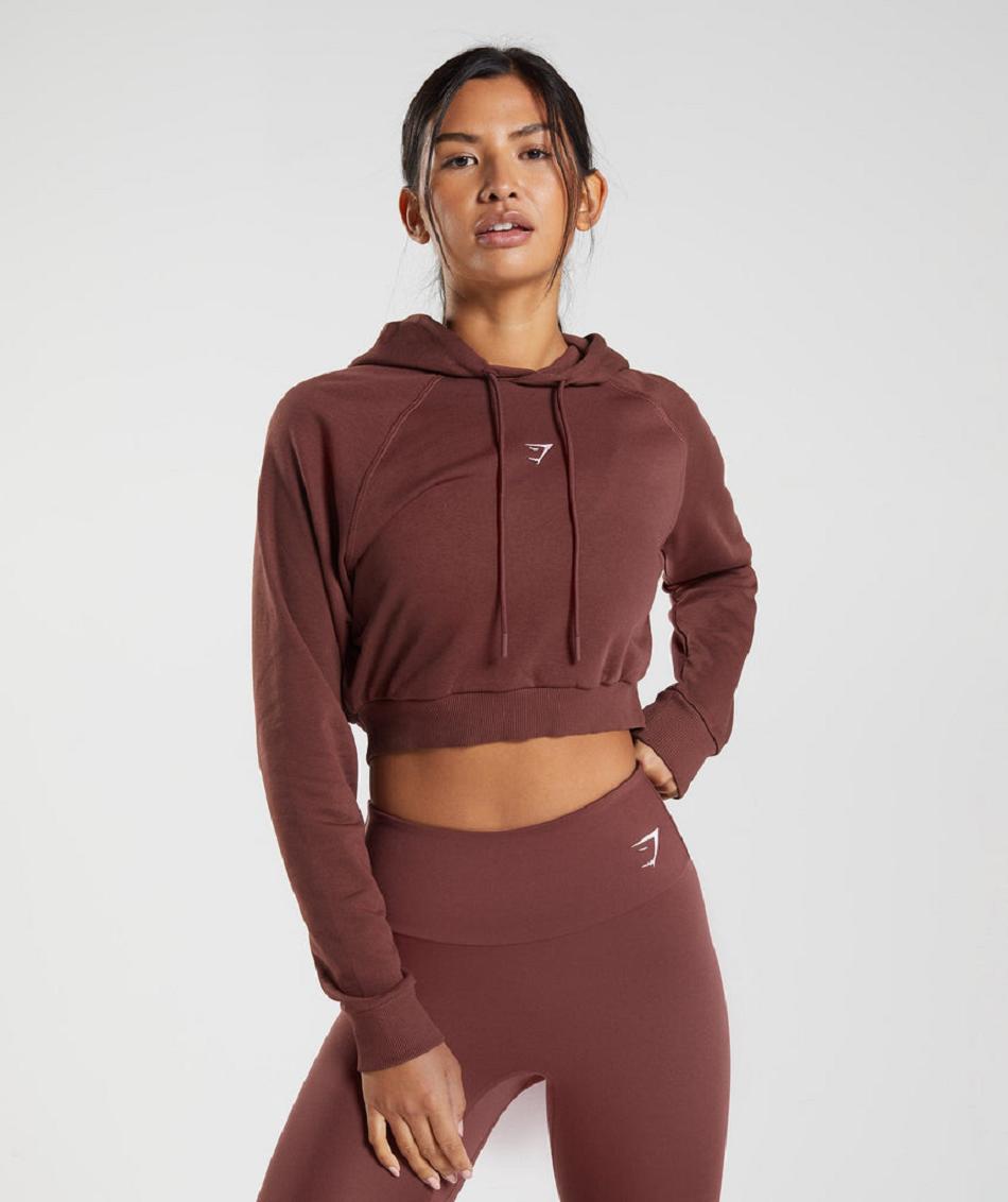 Φουτερ με Κουκουλα Gymshark Training Cropped γυναικεια ροζ καφε | GR_S4085