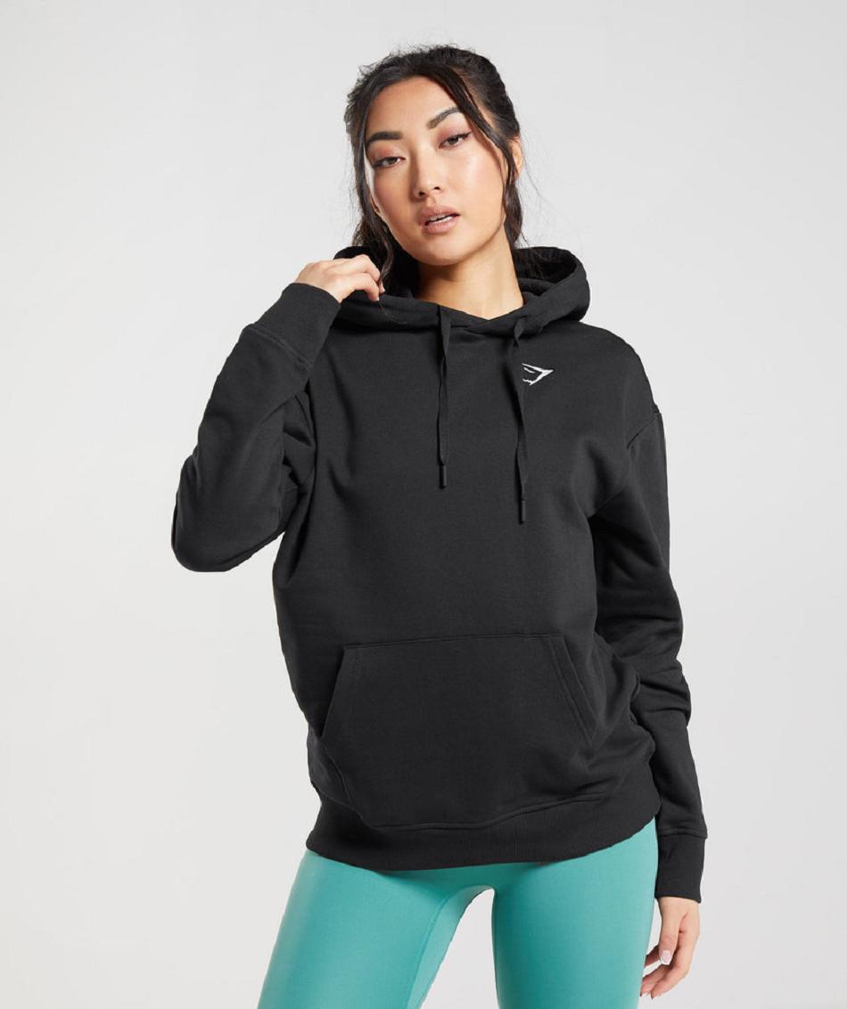 Φουτερ με Κουκουλα Gymshark Training Oversized γυναικεια μαυρα | GR_QX3651
