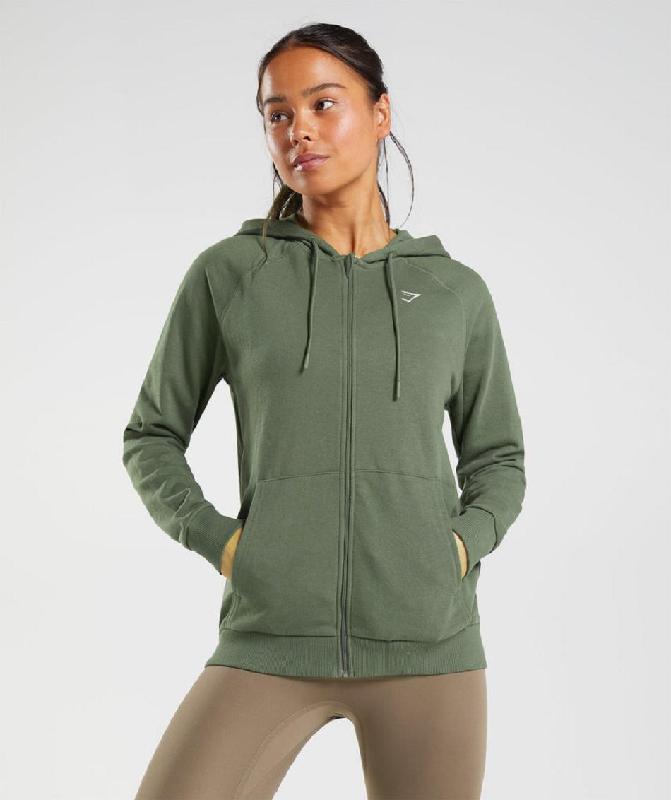Φουτερ με Κουκουλα Gymshark Training Zip γυναικεια Ελιά | GR_O4296
