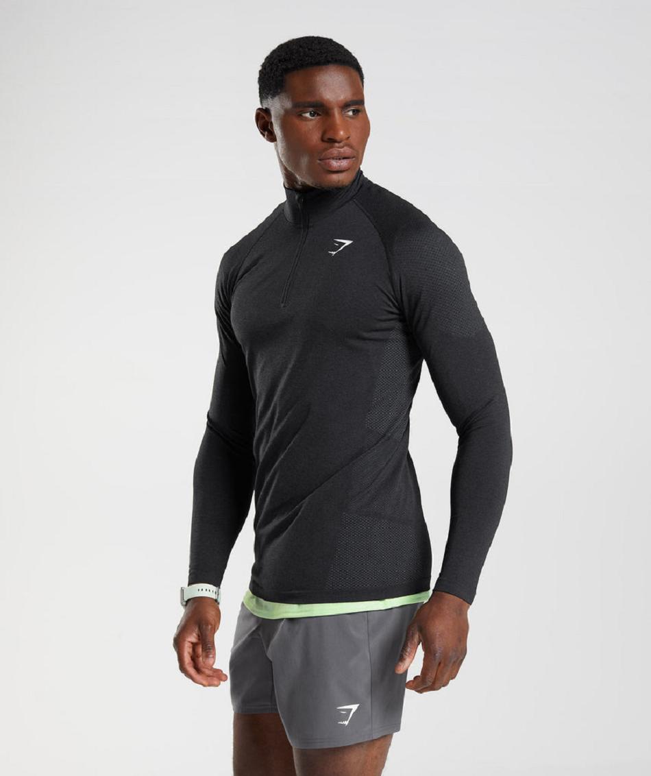 τρέξιμο με κουκούλα Gymshark Vital Light 1/4 Zip ανδρικα μαυρα γκρι | GR_V6455