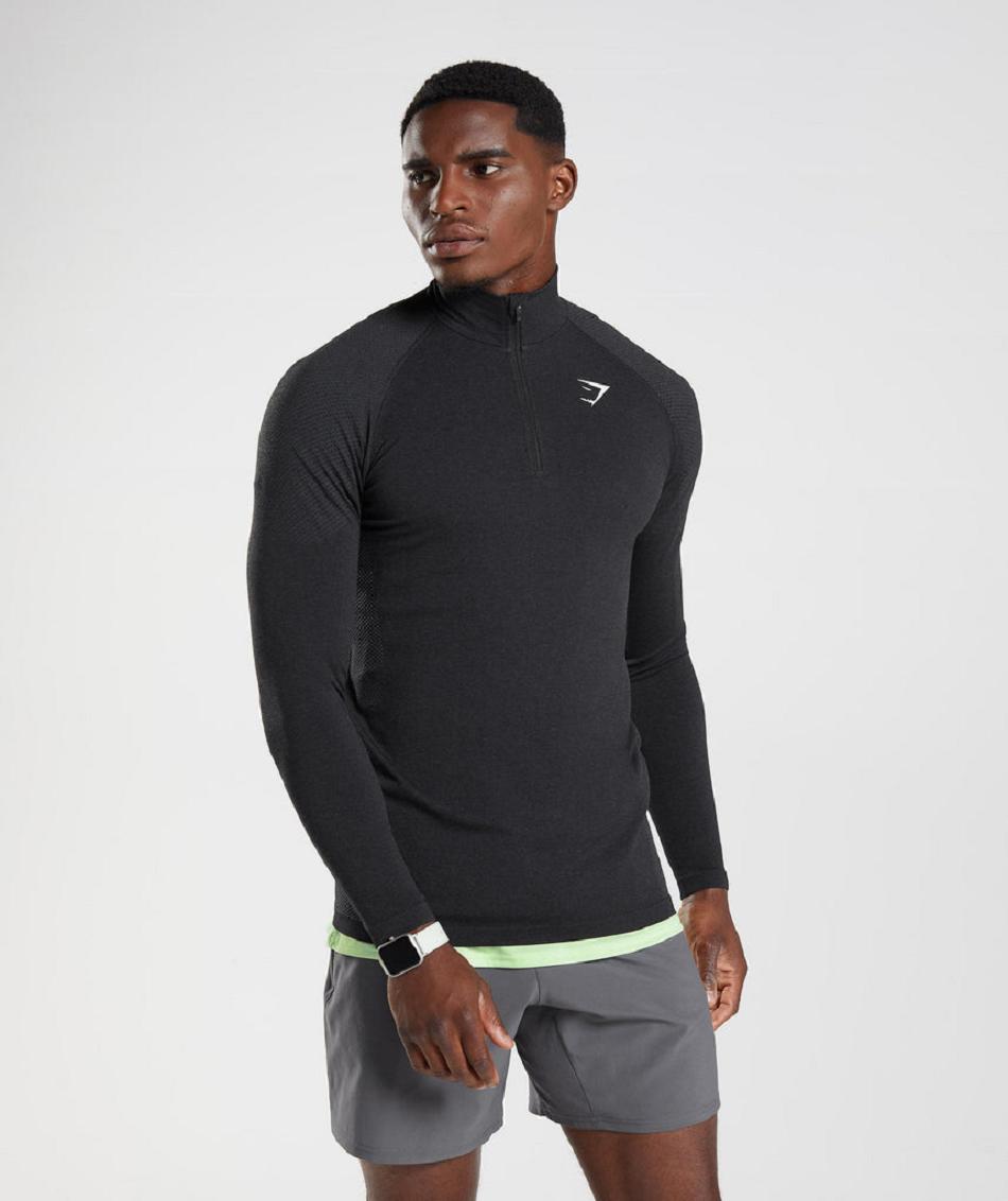 τρέξιμο με κουκούλα Gymshark Vital Light 1/4 Zip ανδρικα μαυρα γκρι | GR_V6455