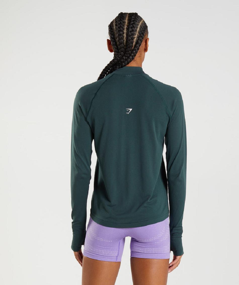 τρέξιμο με κουκούλα Gymshark Vital Seamless 1/2 Zip γυναικεια πρασινο | GR_EP5540