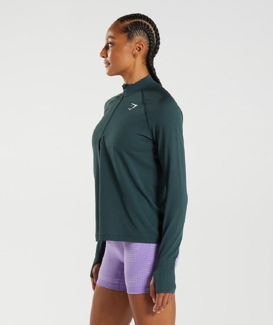 τρέξιμο με κουκούλα Gymshark Vital Seamless 1/2 Zip γυναικεια πρασινο | GR_EP5540