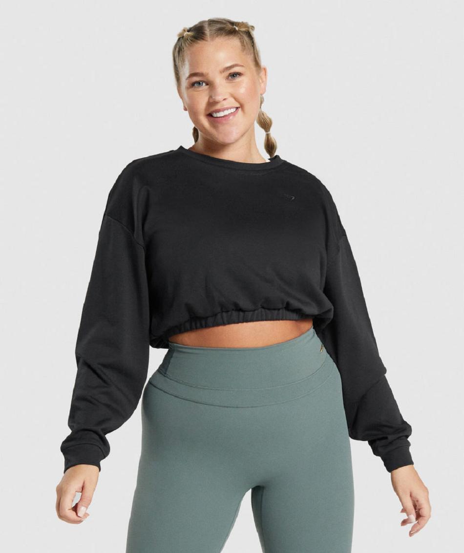 τρέξιμο με κουκούλα Gymshark Whitney Cropped Pullover γυναικεια μαυρα | GR_XC2380