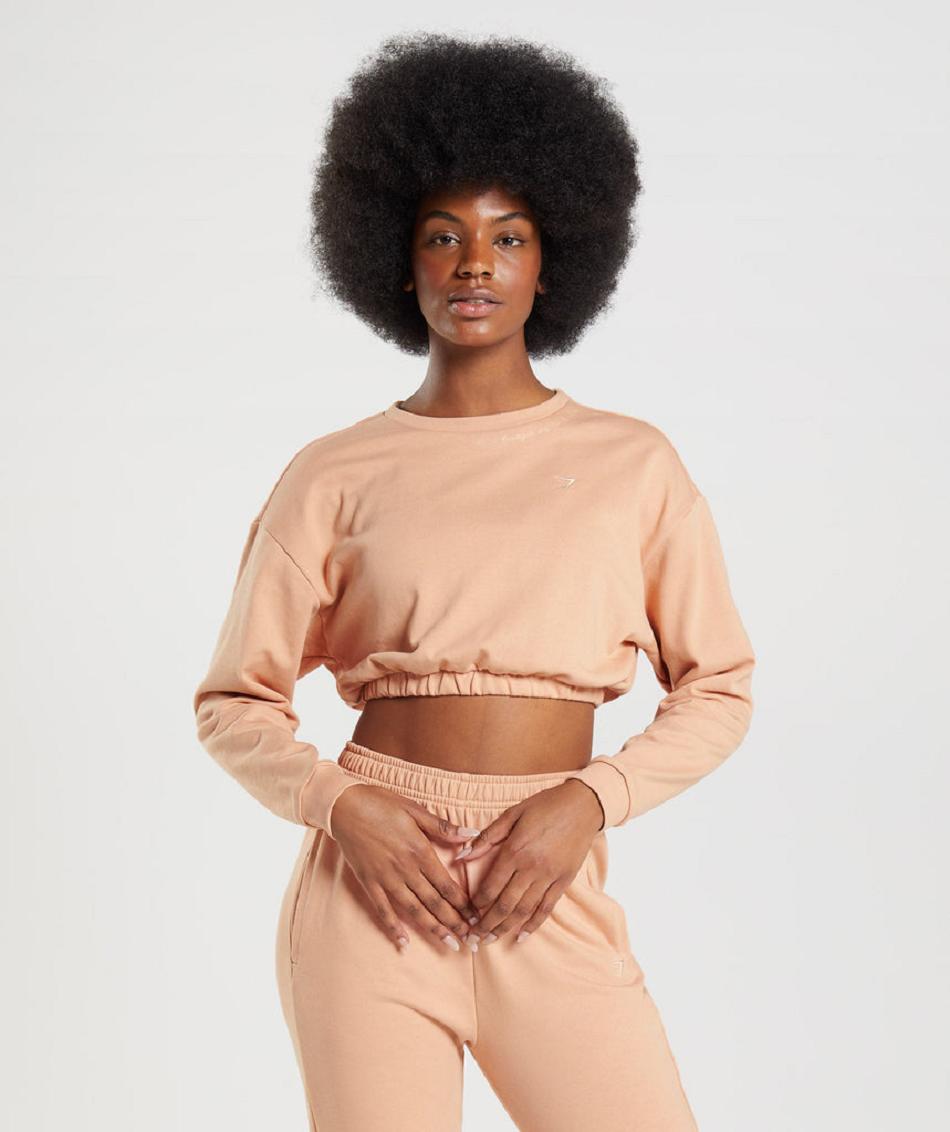 τρέξιμο με κουκούλα Gymshark Whitney Cropped Pullover γυναικεια Μπεζ | GR_TH1715
