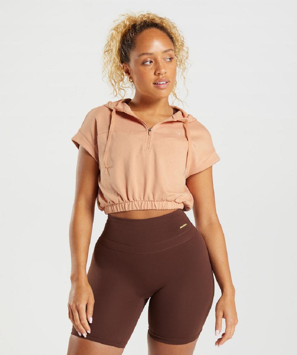 Φουτερ με Κουκουλα Gymshark Whitney Cropped Sleeveless γυναικεια Μπεζ | GR_S2900