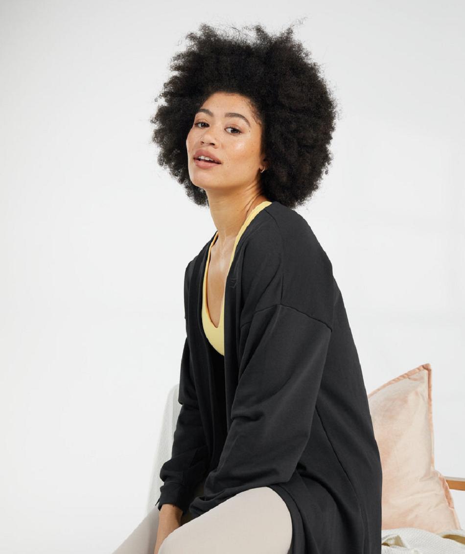 τρέξιμο με κουκούλα Gymshark Whitney Oversized Robe γυναικεια μαυρα | GR_SG8893